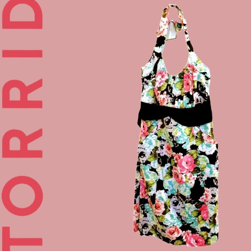 Torrid Pink and Blue Halter Sundress Midi